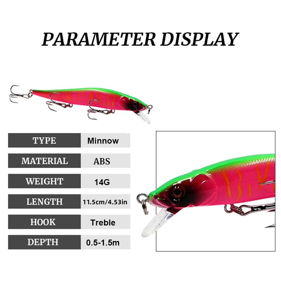 1 Pcs Fishing Lure 11.5cm/14g Minnow Crankbait Wobblers 3D Eyes Perch Artificial Bait Pike Carp Bait Swim Bait Fishing Pesca