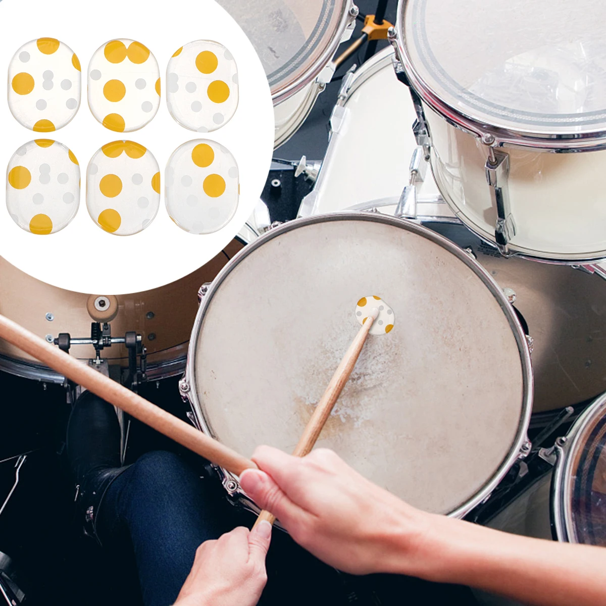 

6Pcs Drum Snare Mute Mat Self-Adhesive Gel Pads Silicone Drum Damper Pads for Noise Reduction and Sound Control