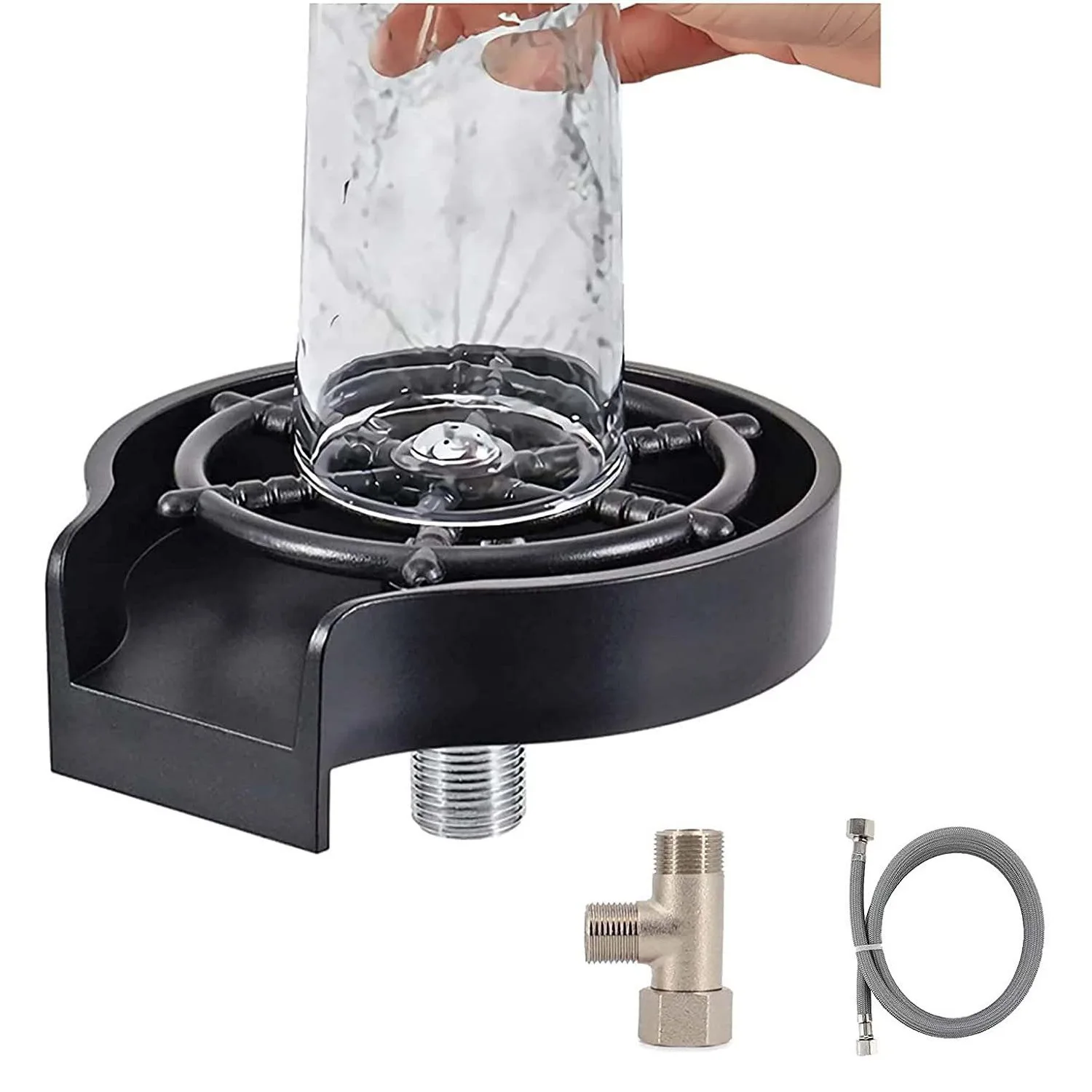 Stainless Steel Sink Cup Washer, Bar High‑Pressure Automatic Glass Washer for Kitchen Bar Countertop Drinkware Cleaning