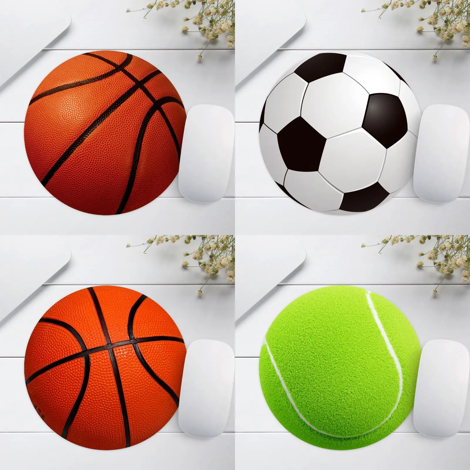 basketball football tennis pattern round mouse pad stain proof small desktop mat for laptop computer