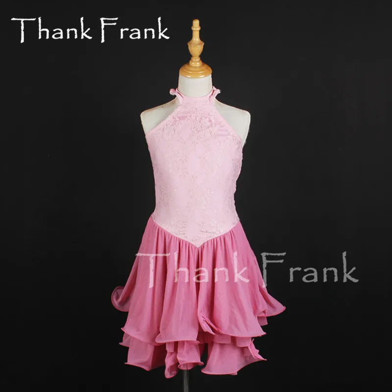 

Женское платье для латиноамериканских танцев, розовое кружевное платье без рукавов, современное платье в сеточку, для детей и взрослых, C918