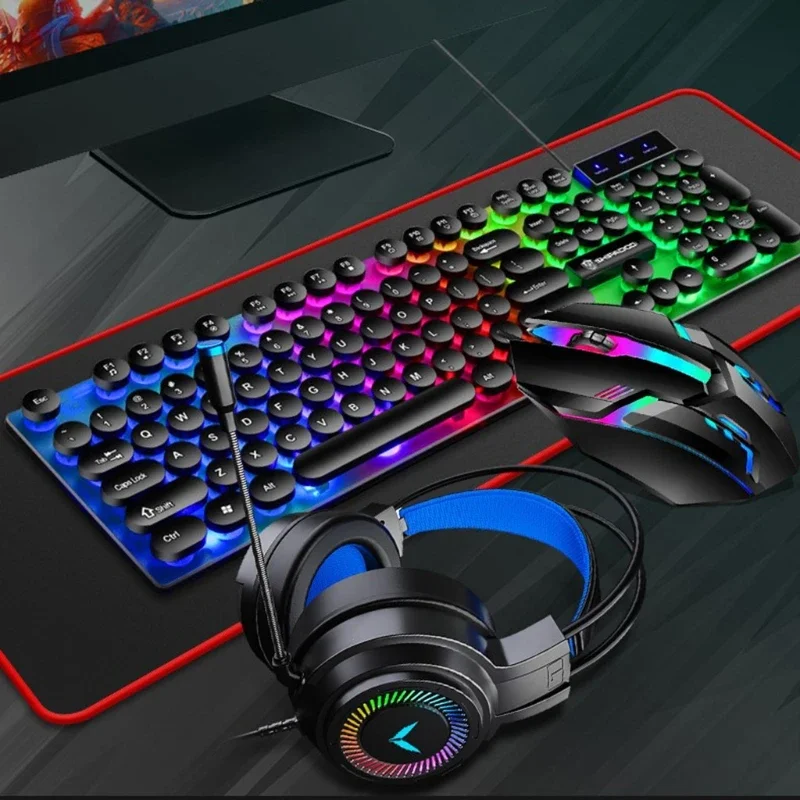 4 in 1 Keyboards Gaming Mouse & RGB Headphones Mechanical Keyboard Mouse Headset for Laptop Computer PC Games