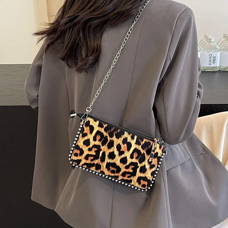 Mini bolsos de hombro de cuero de leopardo para mujer, Y2k, monedero para teléfono móvil, bolsos de viaje de moda, bolso cruzado femenino