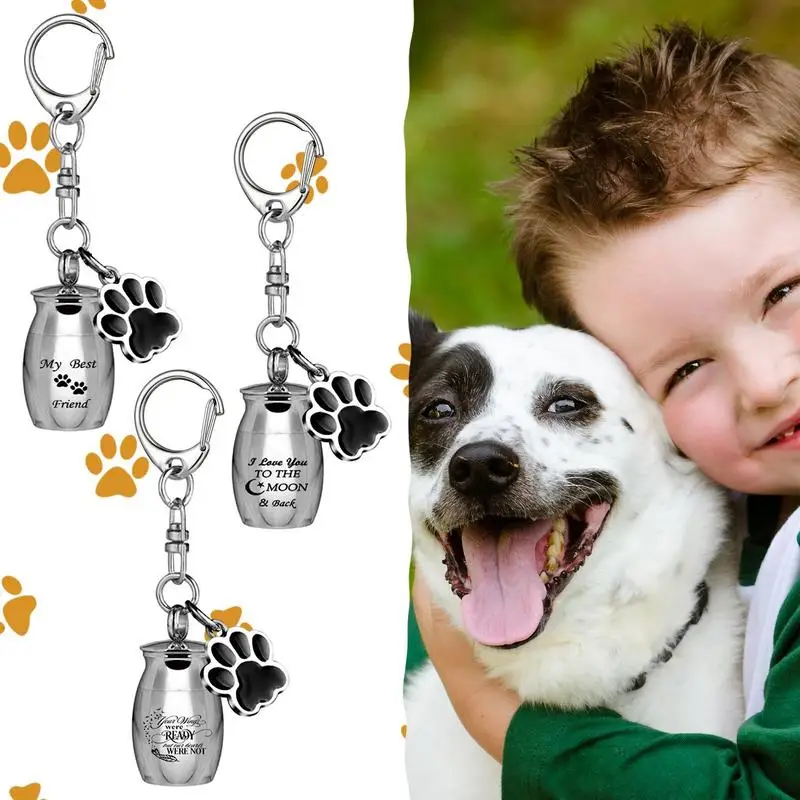 Pet Urn Keychain Cylindrical Dog Paw Shape Pet Urn Dog Urns For Ashes Keepsake Pet Dog Cat Cremation Jewelry Paw Print MemoryUrn