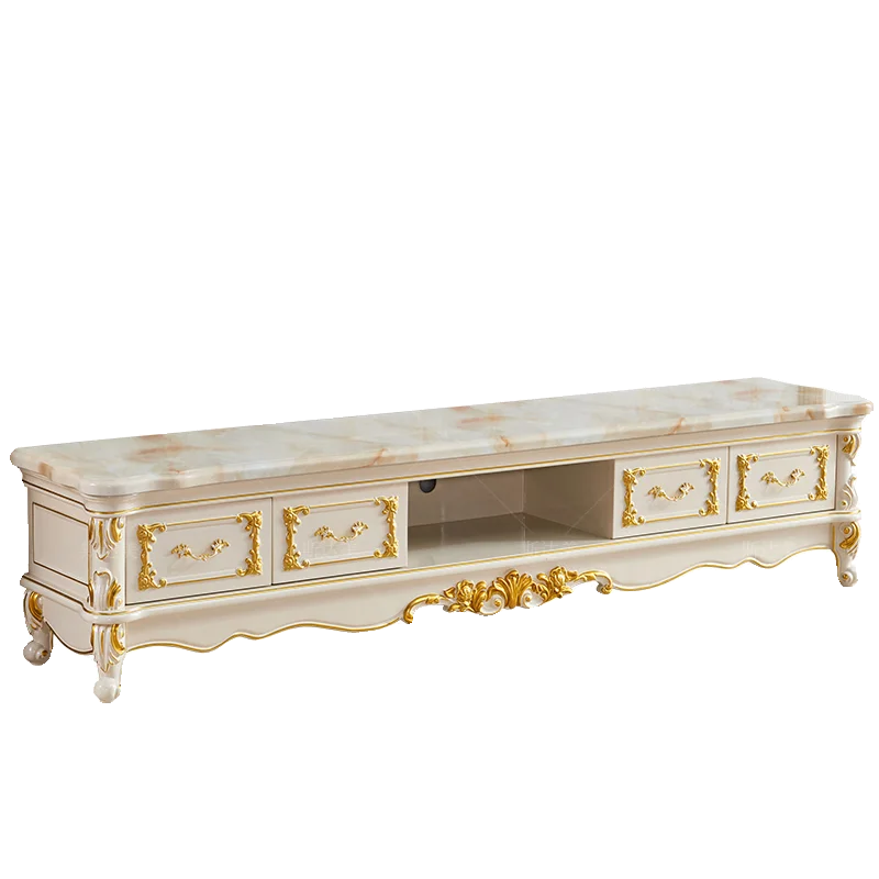 

European TV cabinet marble living room floor cabinet coffee table combination solid wood carving flower modern simple TV cab