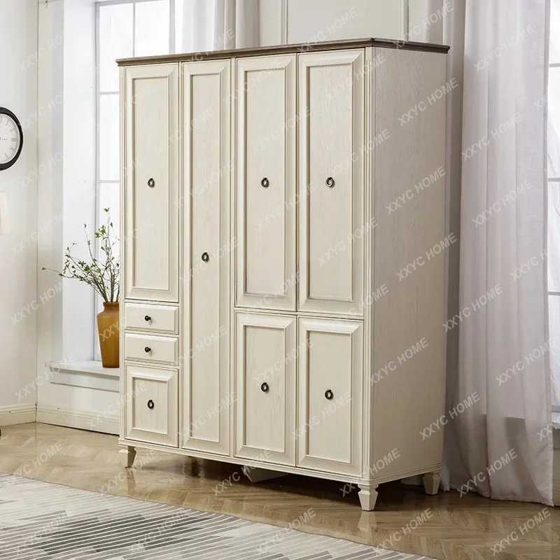 XX Style Wardrobe Pure Solid Wood Four-Door Large Wardrobe Light Luxury Solid Wood Swing Door Bedroom Storage Cabinet
