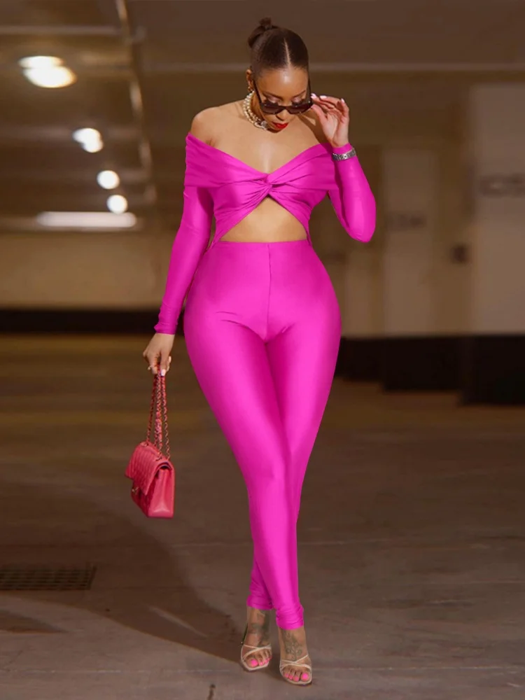 

Three Sisters New Arrivals Autumn Fashion Sexy Nightclub Woman Clothing Exposed Navel Solid Color Slim Fit Long Sleeved Jumpsuit