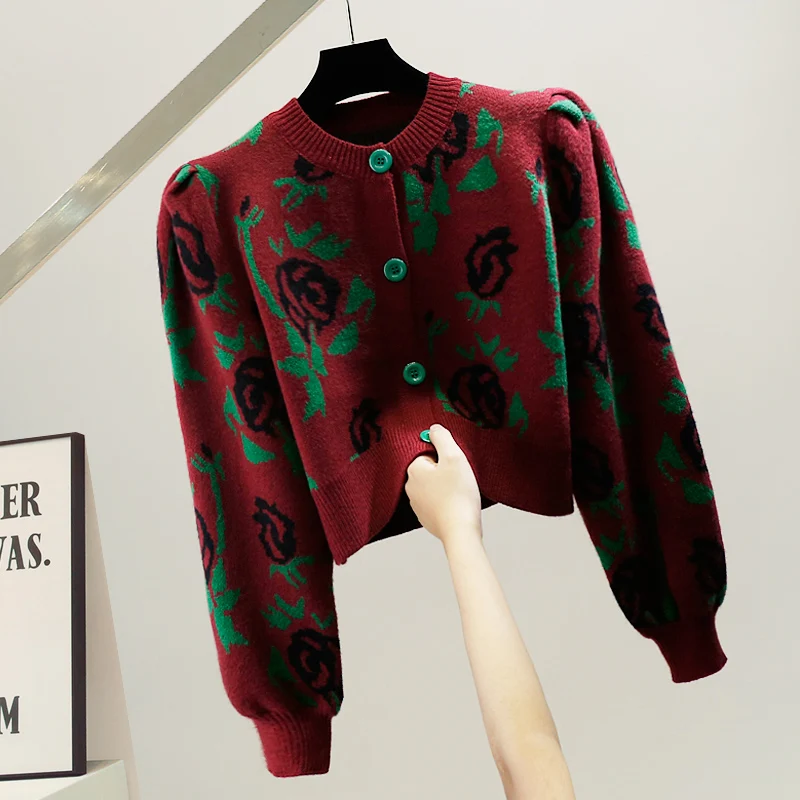 

Корейский свитер с длинными рукавами в стиле lazy fashion, повседневный, с одной пуговицей, рукавами-фонариками, цветными блоками, дизайн 2023 года, весенний, из шерстяной смеси