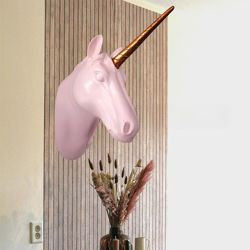 Unicorn Horse Head Wall Art, Resin 3D Animal Mount for Living Room, Entryway Background Decor, Creative Home Ornament - view 2