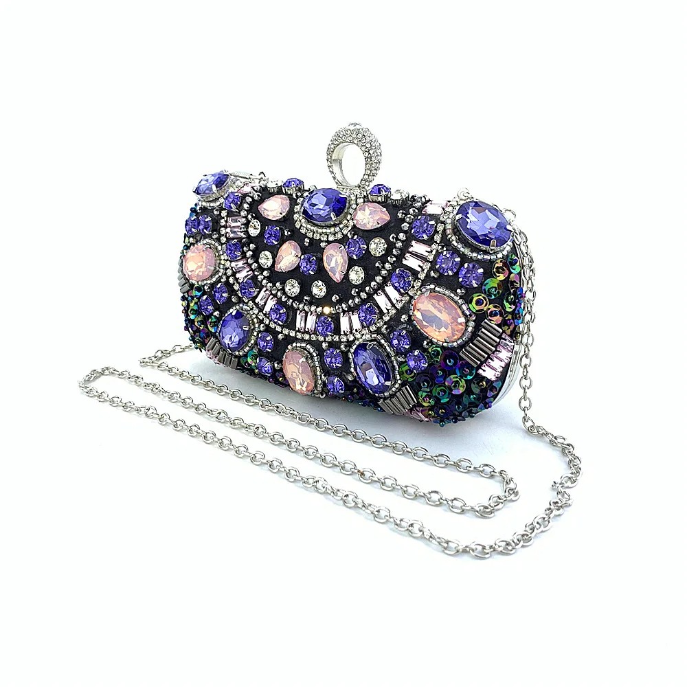 Bolso de noche con diamantes de imitación para mujer, Cartera de mano de Metal de cristal, bolso de mano para fiesta de boda y graduación, bolso de hombro