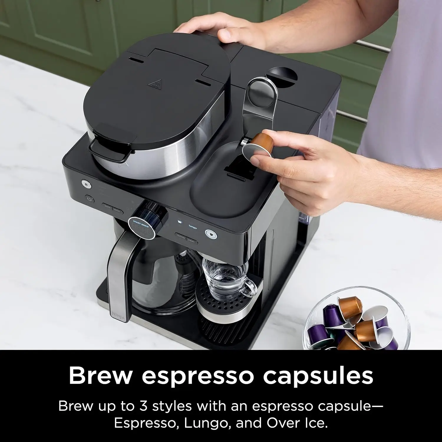 Ninja CFN601 Espresso & Coffee Barista System, 3 estilos de preparación de espresso, compatible con cápsulas de café y Nespresso de una sola porción, 12-Cu