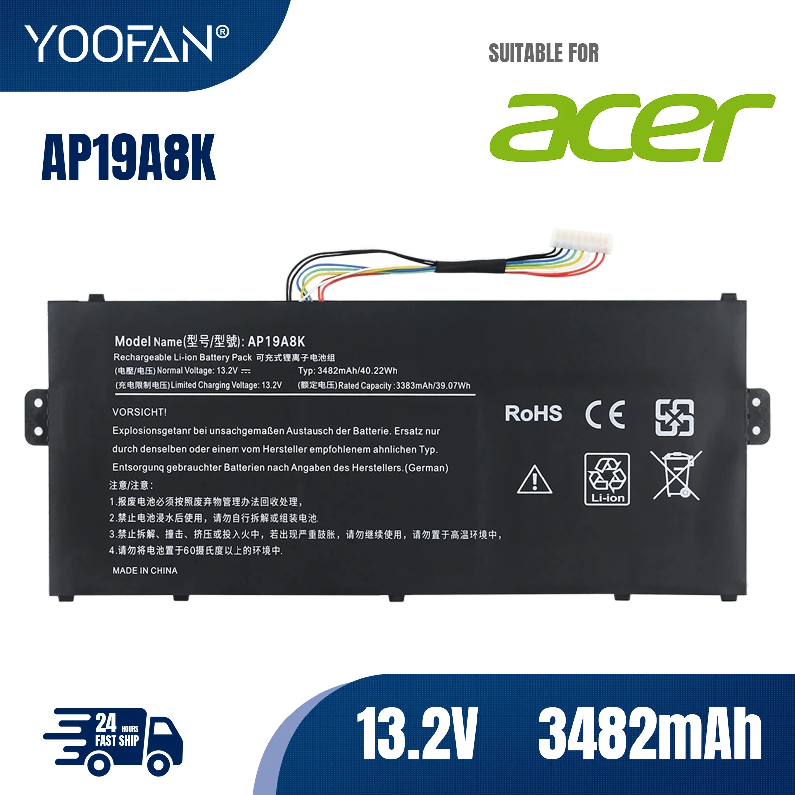 

YOOFAN AP19A8K Аккумулятор для ноутбука Acer Chromebook Spin 311 CP311-1H Spin 511 R752T R752TN Series CP311-1H N17Q8 3ICP5/58/72