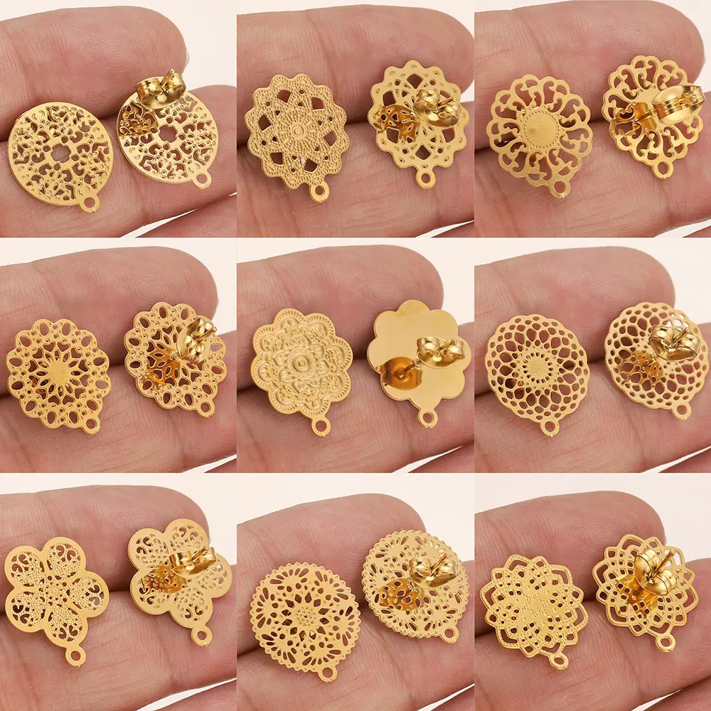 

10pcs Lot Stainless Steel Gold Earrings Flower Hooks Posts Earrings Base Back for DIY Jewelry Making Supplies Wholesale Bulk