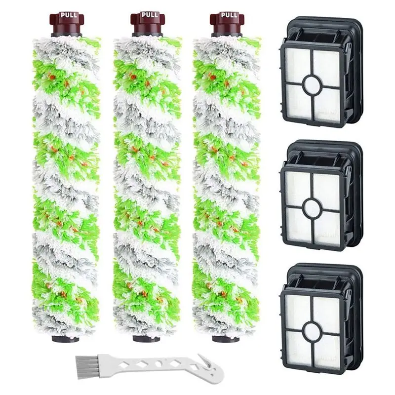 AT14 3 Pack 2460 Brush Rolls + 1866 Vacuum Filters Replacement For Bissell Crosswave Pet Pro 2306A & Crosswave 1785 Series