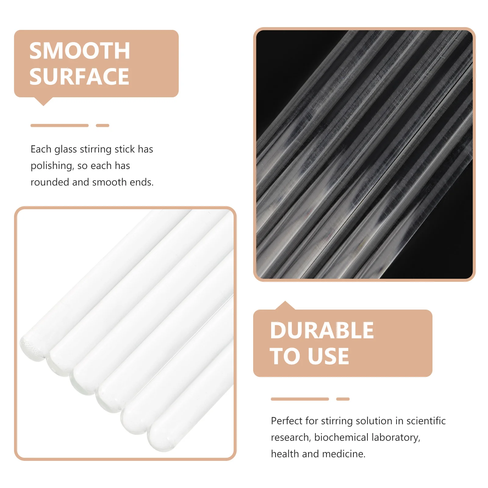 12pçs hastes de agitação de vidro, extremidades polidas sólidas para uso em laboratório, aceleram a dissolução, ferramentas experimentais transparentes