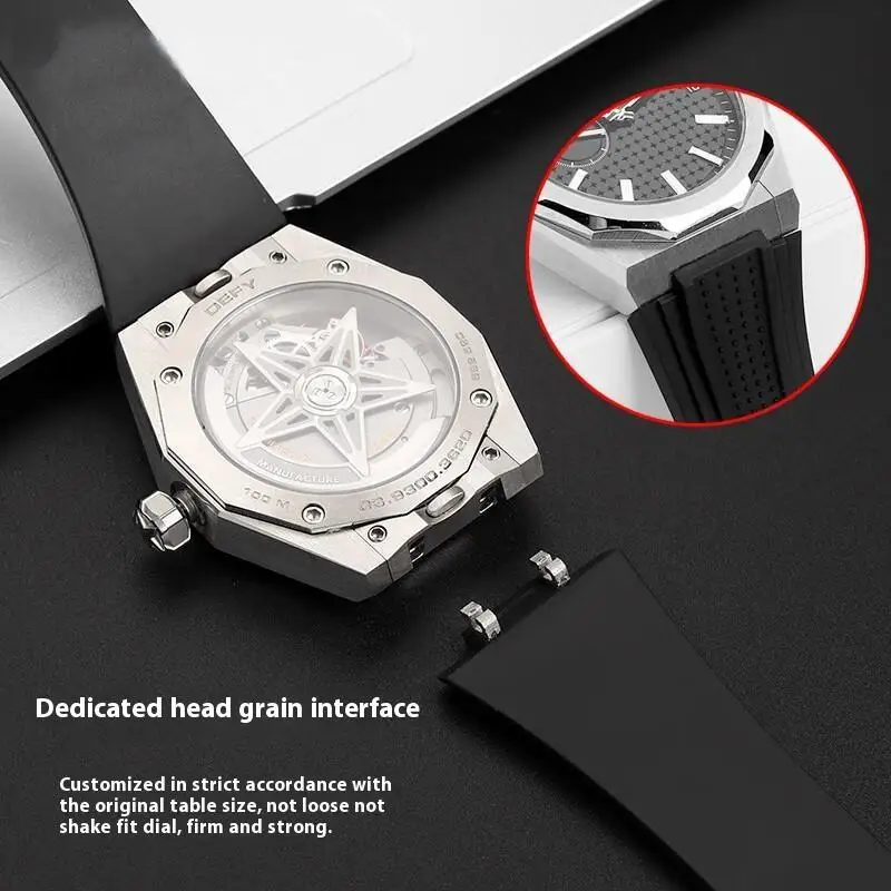 Correa de reloj de goma fluorada con boca convexa especial para Zenith DEFY SKYLINE 03.9302.3620 06.9300.3620 03.9301.3620 FKM