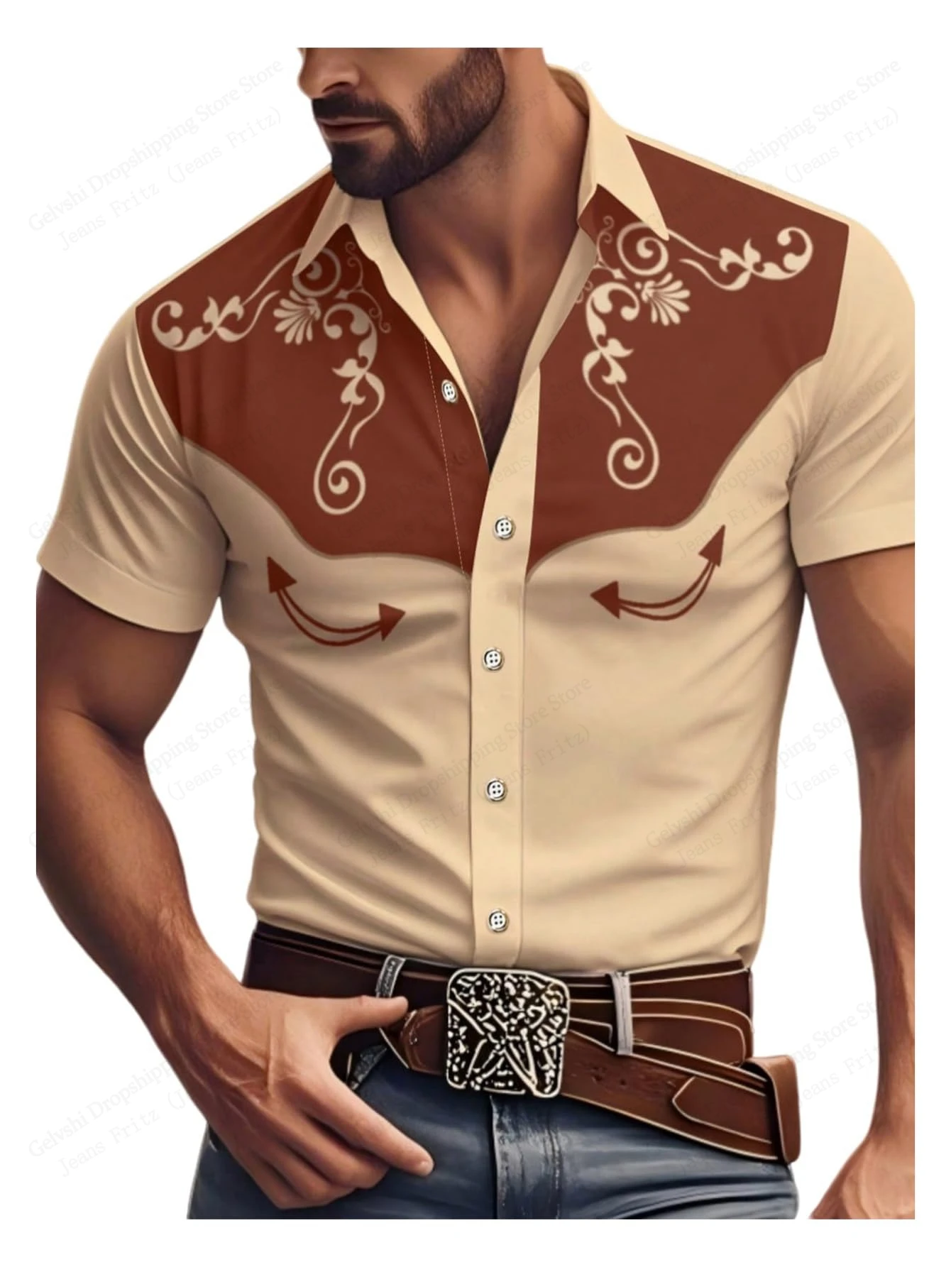 

Men's Retro Western Denim Shirt Pattern Country 3d Print Shirt Short Sleeve Denim Clothing Men Women Fashion Casual Lapel Blouse