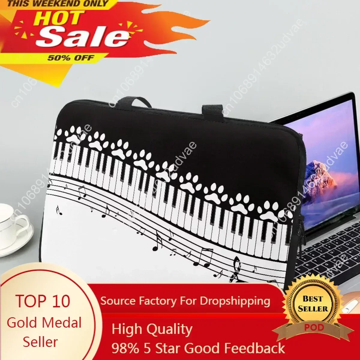 

Music Note Piano 2023 Travel Universal Portable Tablet Bag Creative Dog Paw Design Laptop Bag Computer PC Carry Case Cover Pouch