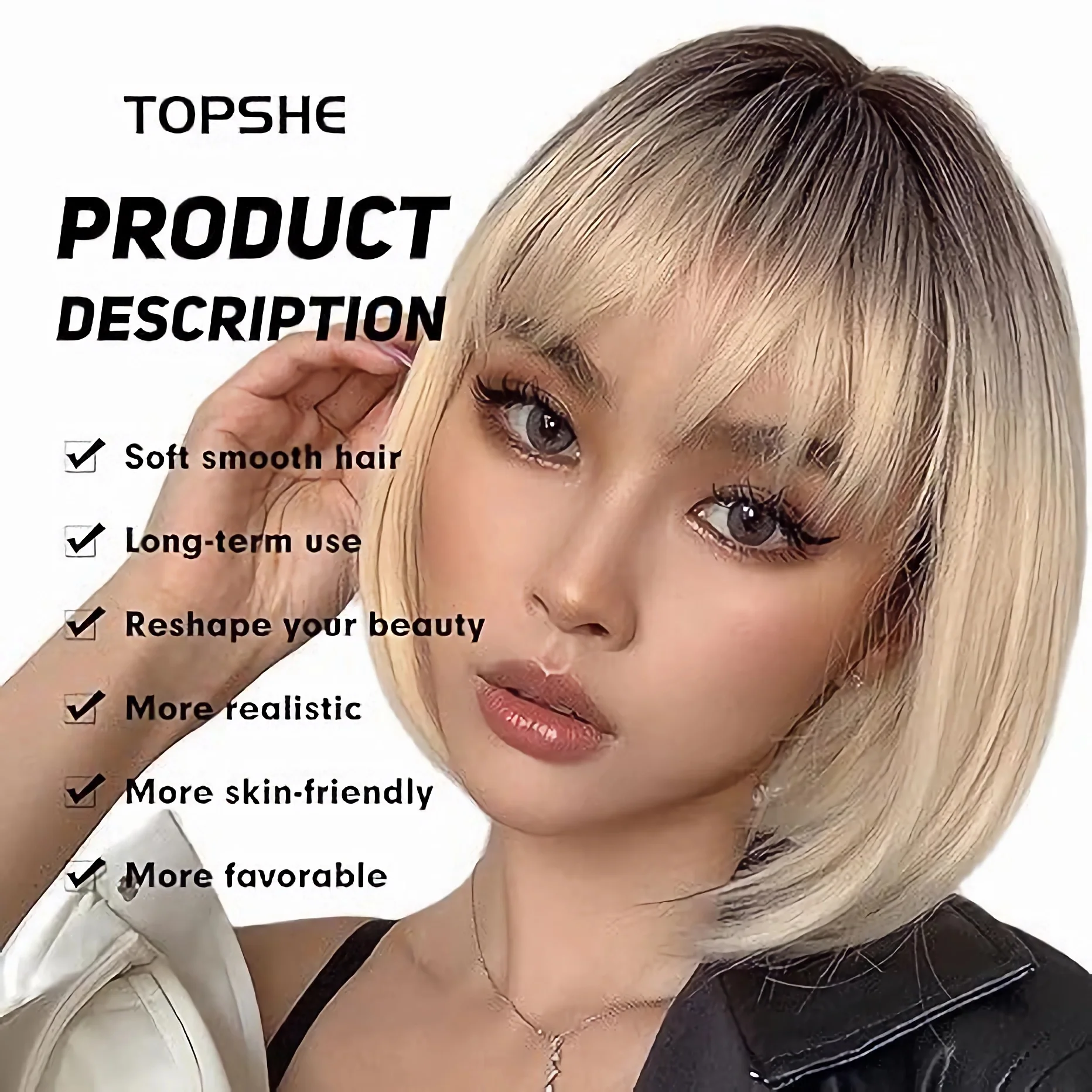 LOUIS FERRE Blonde Short Bob Wigs with Bangs Heat Resistant Synthetic Daily Cosplay Ombre Blonde Hair Wigs for White/Black Women