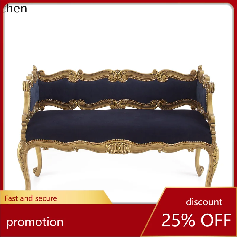 ZML Solid Wood Carved Bed End Stool Neoclassical Shoe Changing Stool Antique Style Leisure Sofa Bench