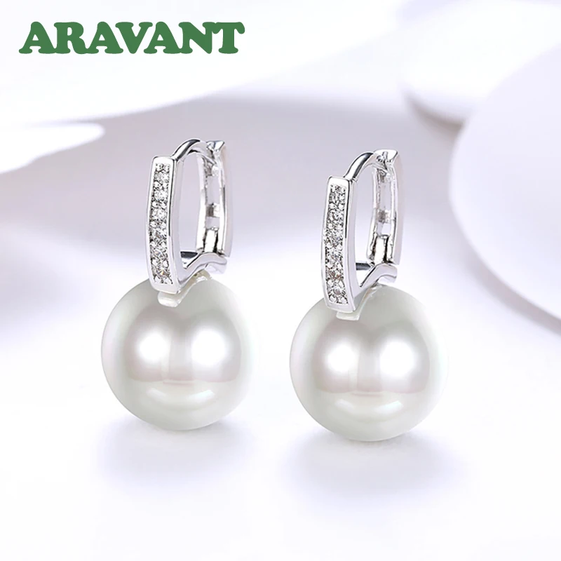 Aravant 925 Silver 18K Gold 12mm Pearl Drop Earrings For Women Wedding Fashion Jewelry