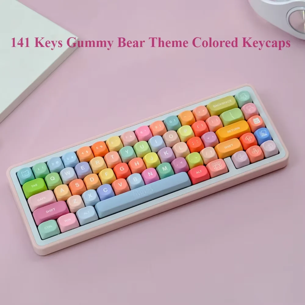 Imagem -04 - Teclas Tema de Urso Goma Cor Pbt Cinco Lados Sublimação Keycap Moa Forma Adequado para Teclado Mecânico de Jogo mx Switch 141