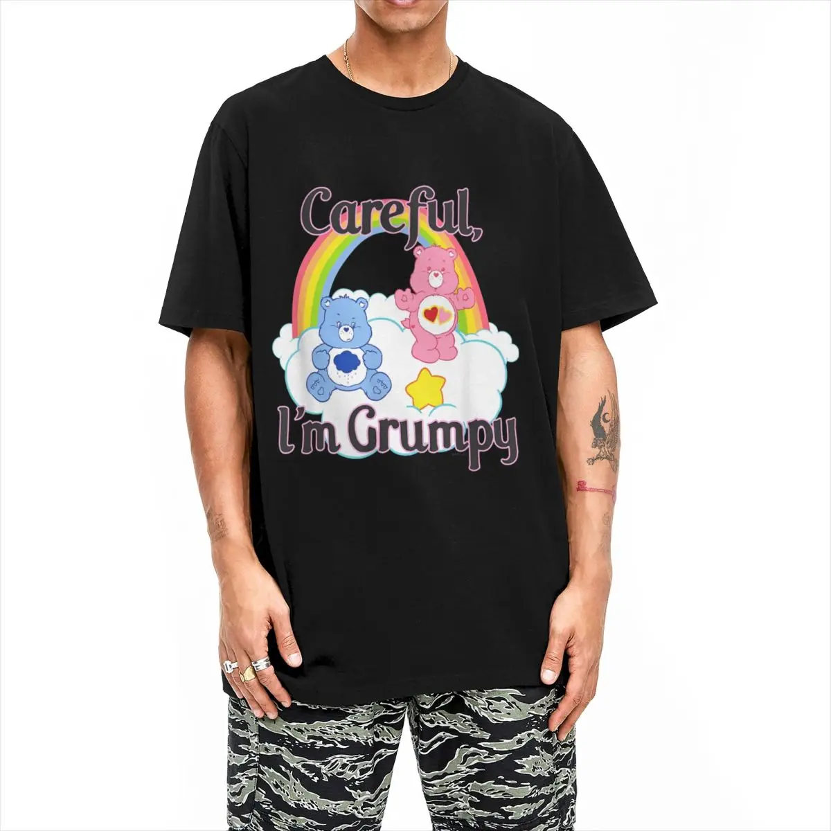 Men Women's Care Bears Careful I'm Grumpy T Shirts Cotton Clothes Vintage Short Sleeve Round Collar Tee Shirt Printed T-Shirts