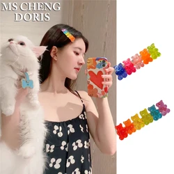 MSCHENGDORIS Candy Color Jelly Bear Hair Clip Women Girl Cartoon Transparent Bear Barrette Fashion Cute Resin Gummy Bear Jewelry