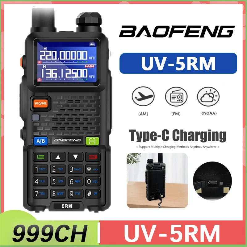 Baofeng UV-5RM Walkie Talkie Frecuencia de copia inalámbrica de alta capacidad AM FM cargador tipo C transceptor de canal NOAA UV 5R mejorado