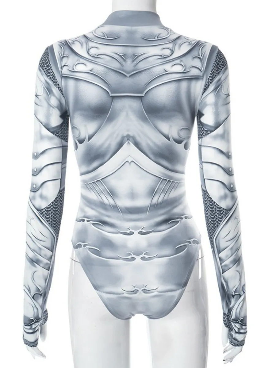 SSTss otoño nuevo cuello simulado ajustado mono de manga larga chica caliente europea Sexy mono con estampado de cuerpo mecánico
