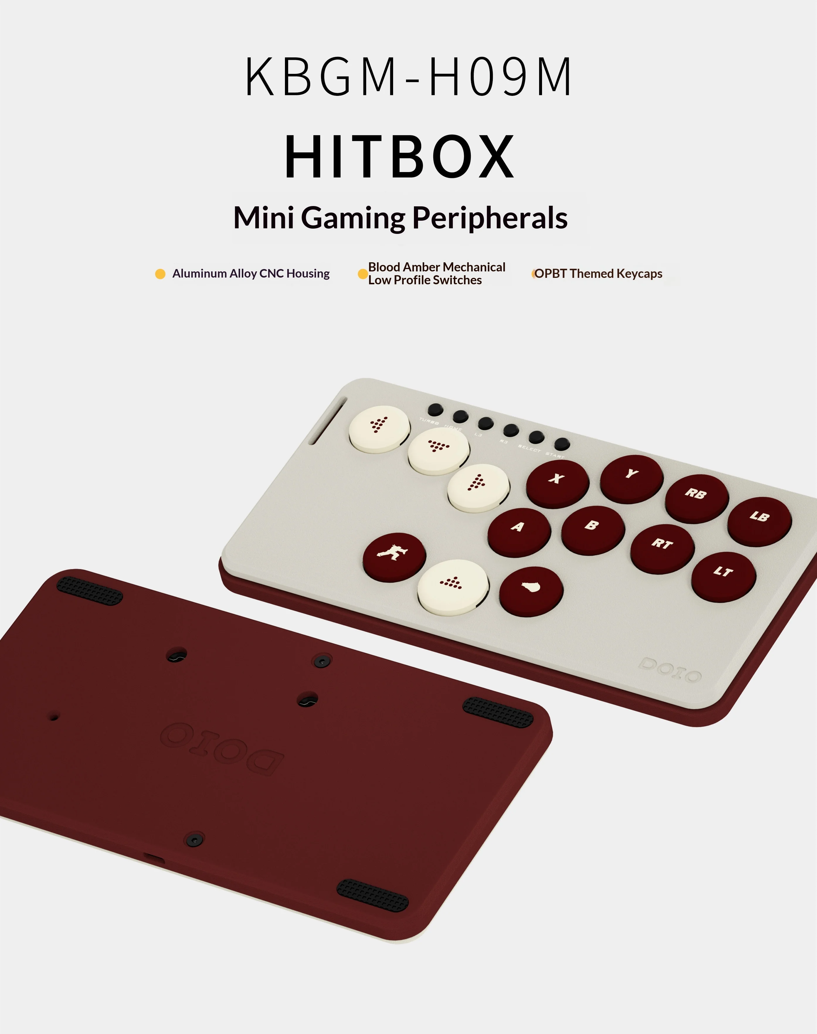 DOIO Hitbox Mini KBGM-H09M Aluminum Alloy Low Profile Mechanical Fight Stick Keyboard for PS5 Switch Steam SF6 Tekken 8 KOF15