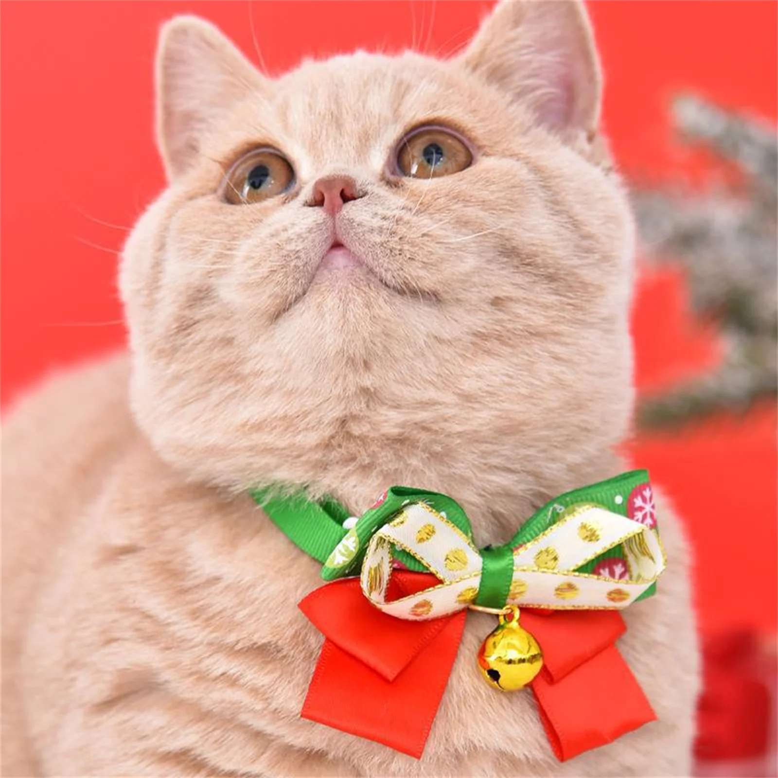 

Christmas Pet Collar Xmas Cat Dog Collar with Reindeer Christmas Trees Snowflake Pattern Bowtie Red Bell Cute Fashion Bow Tie