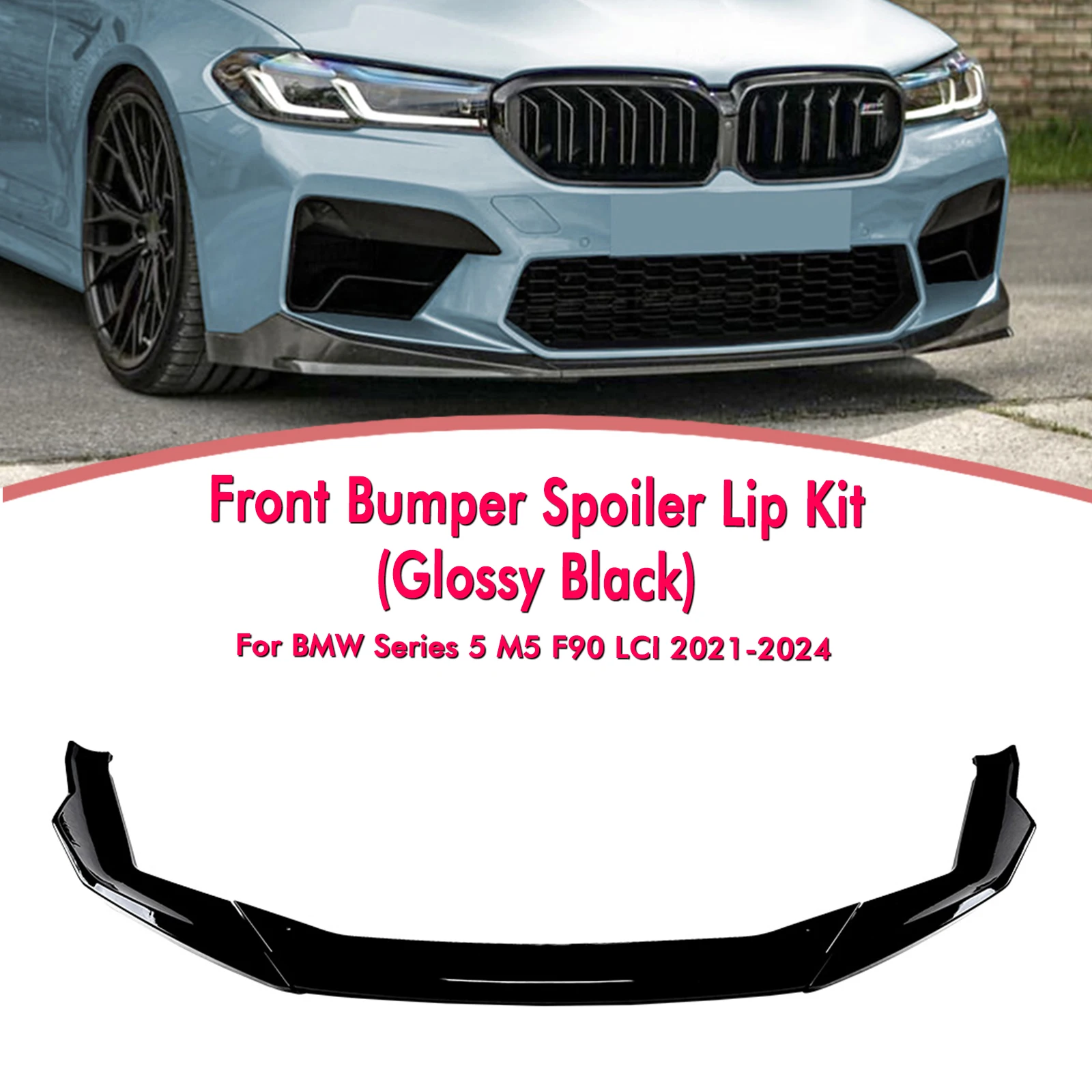 

For BMW F90 M5 LCI 2021-2024 Sedan 4-Door M5 Competition Front Bumper Spoiler Lip Carbon Fiber Look/Gloss Black Protect Splitter