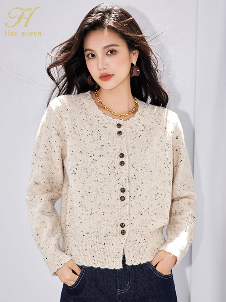

H Han Queen Knitted Cardigan Sweater Female Clothing Korean Lazy Soft Vintage Women Casual Basic Long Sleeve Autumn Sweaters Top