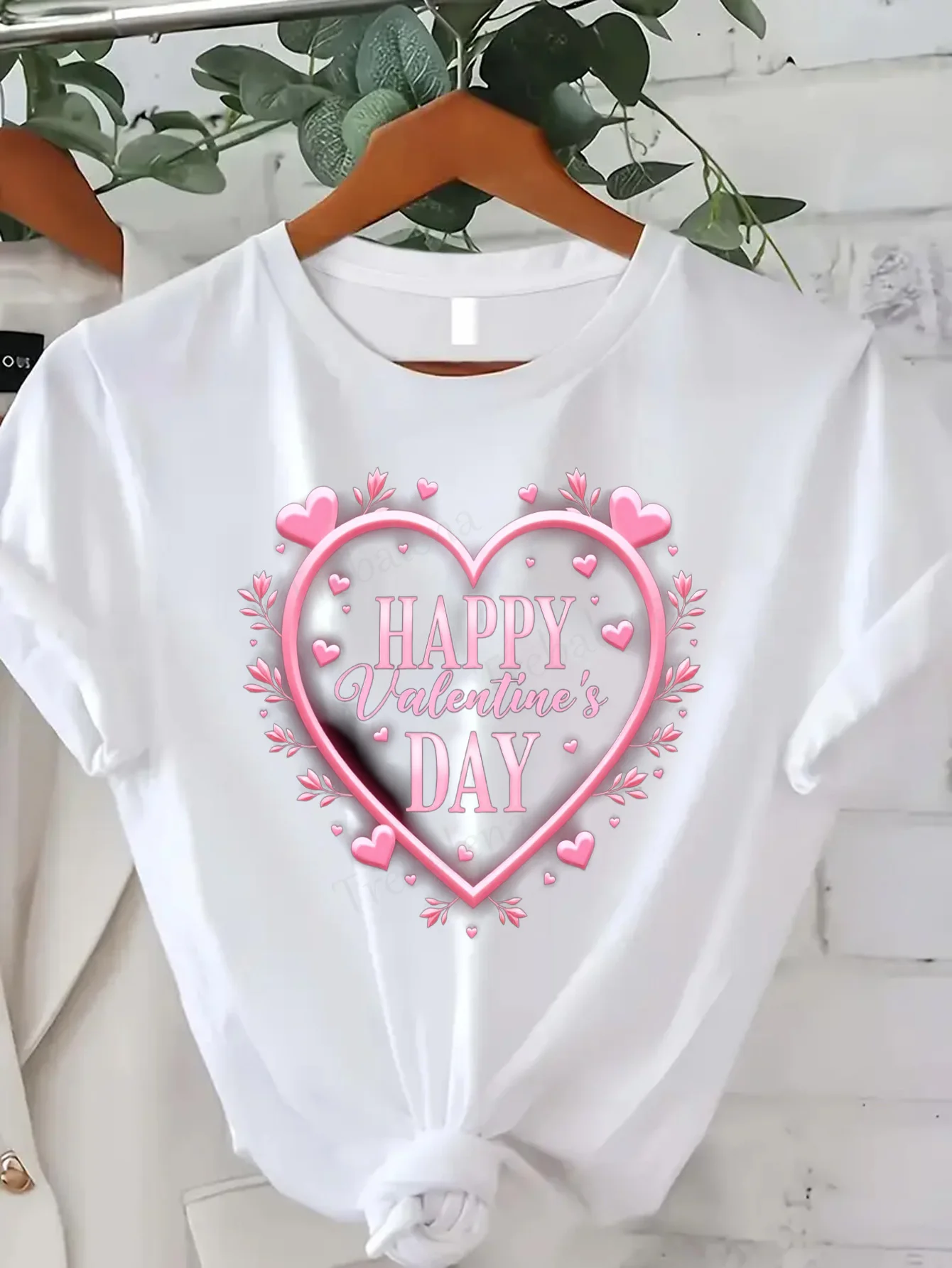 

Women T-shirt Pink Heart Happy Valentine's Day T-Shirt for Women, Cute Romantic Valentine Gift Top