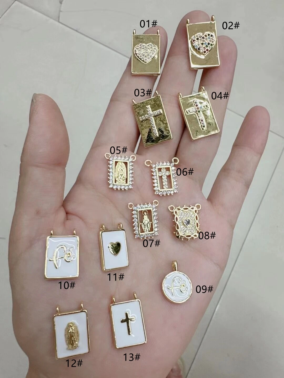 10PCS, Gold Cross Jesus Charms for Jewelry Making Suppliess Gold Color Heart Pendant Diy Bracelet Necklace Excellent Quality