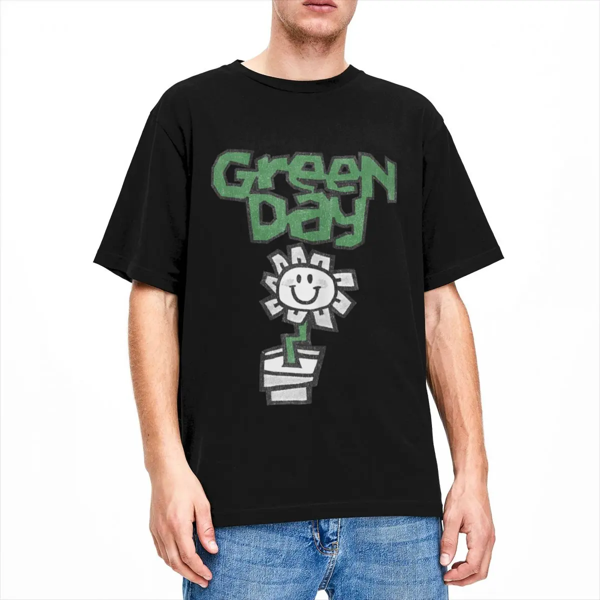 Green Days Flower Pot T-Shirts 100 Cotton Clothes Summer Vintage Short-Sleeve T-Shirt O Neck Hip Hop Casual Tshirt New Arrival