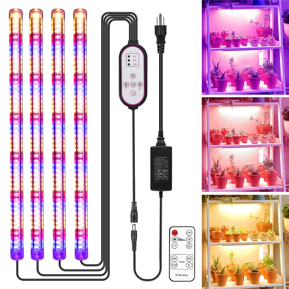 4pack LED Grow Light Bars Full Spectrum Dimmable Plant Lamp 42cm Led Strip Phytolamp Timer for Hydroponics Growing System