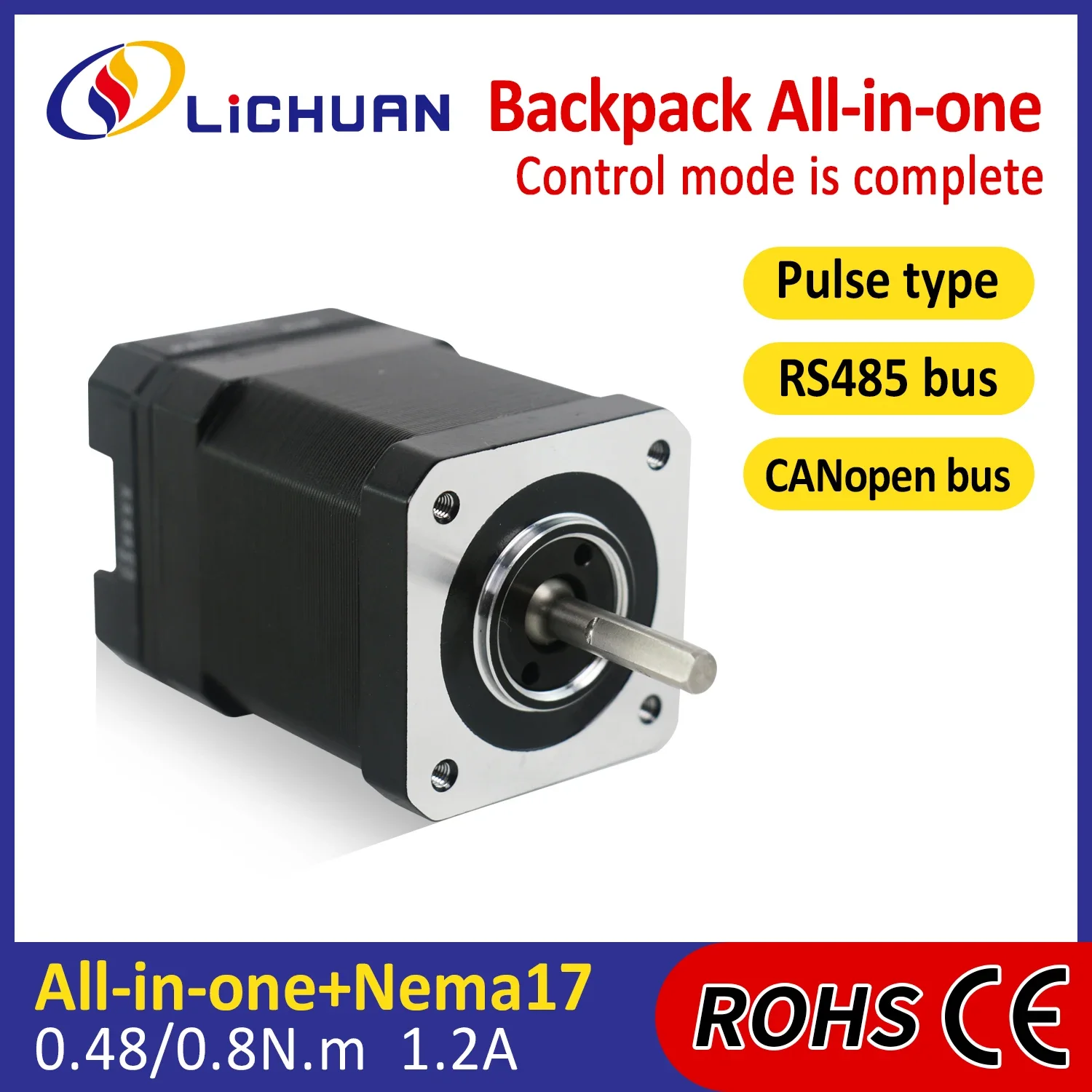 2026 Lichuan DC20~30V1.2A 1000PPR Pulse/RS485 Control 0.48/0.8N.m 2Phase Nema17 Open Loop/Closed Loop Integrated StepperMotors D
