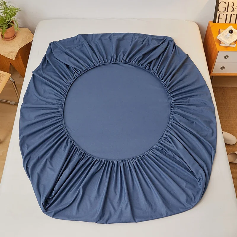 Cotton Fitted Sheet with Elastic Band Anti-Slip Mattress Cover for Single Double Queen King Bed Adjustable Plain Fitted Bedshee