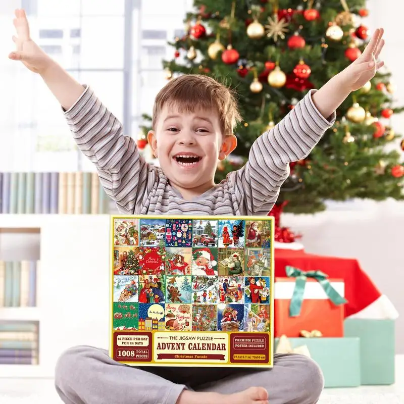 

Jigsaw Puzzle Advent Calendar Funny 1008PCS 24 Days Christmas Countdown Calendar Puzzles Vintage Christmas Puzzle For Kids