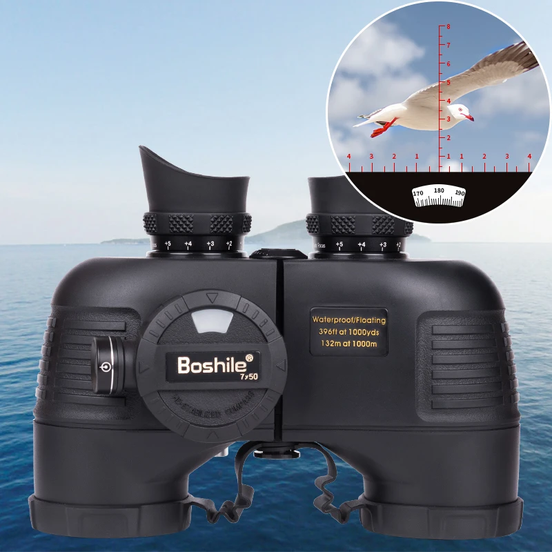 Military Nautical HD with Rangefinder Compass Telescope Nitrogen Waterproof Powerful Binoculars for Hunting