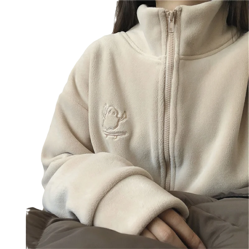 Automne hiver Thiened petite cuisinière haut-ne fermeture éclair sweat Cardigan femmes chaud flanelle irt manteau fermeture éclair conception confortable...