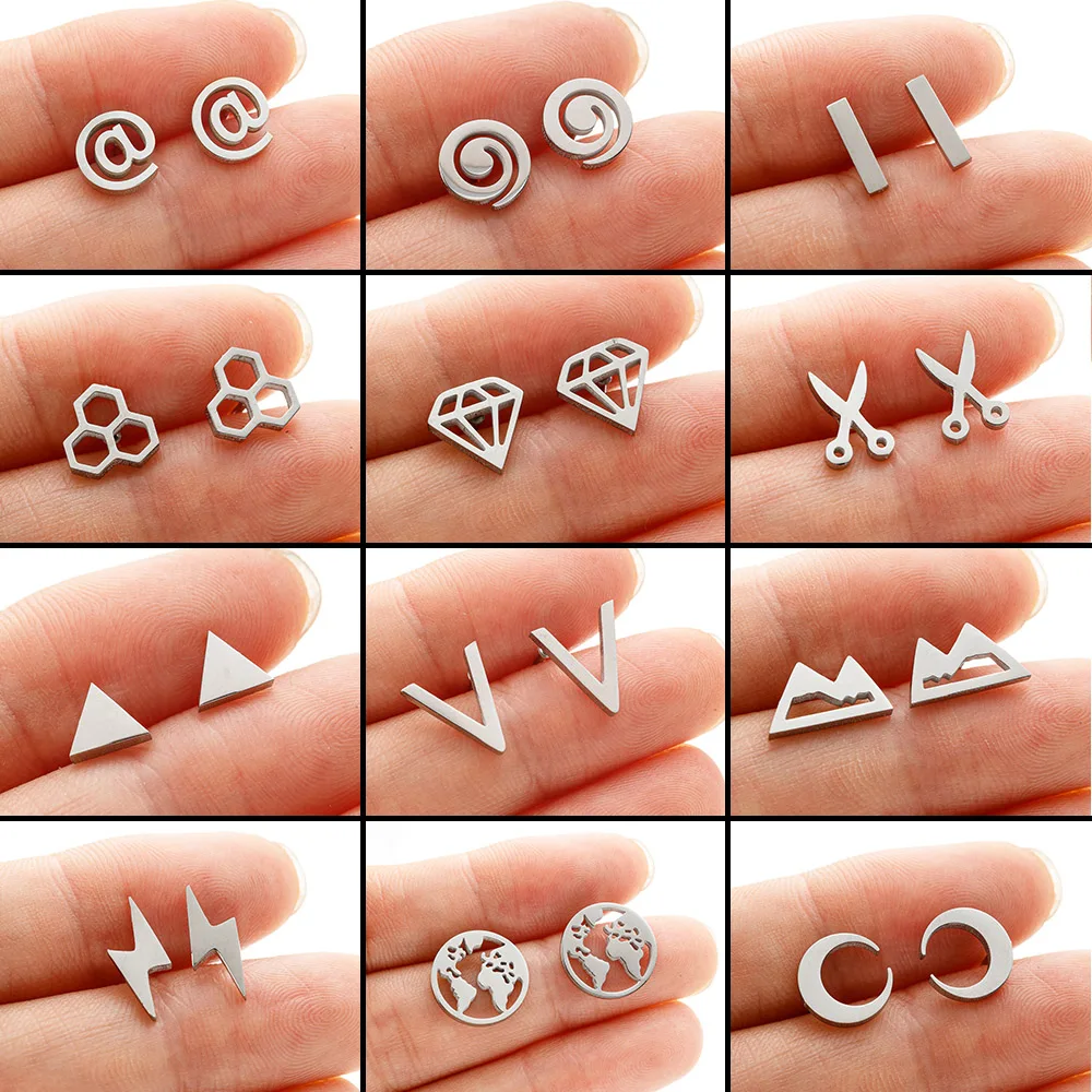 Tragus Piercing Stainless Steel Lightning Bolt Women'S Earrings Geometric Triangle Cartilage Stud Earrings Jewelry Trend 2024