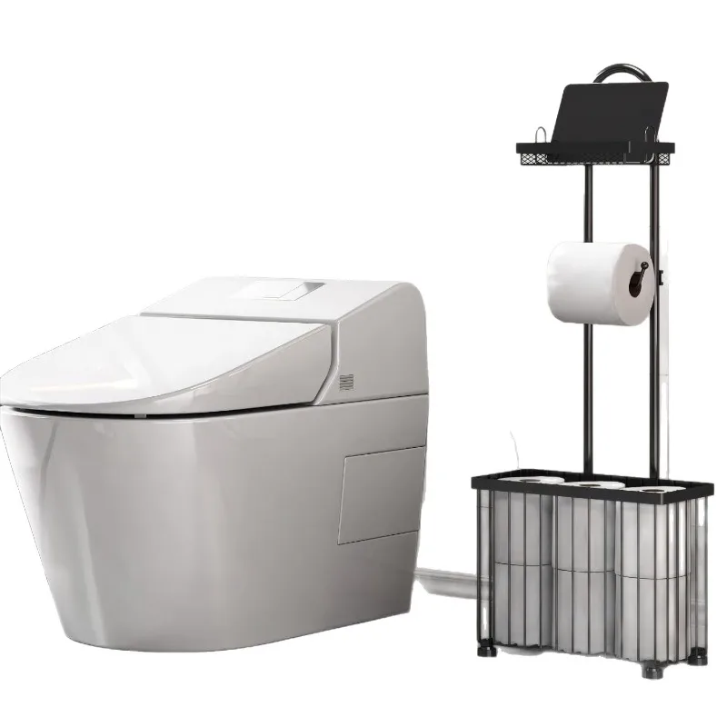 

Free-standing toilet paper holder Scroll holder for toilets with bathroom tissue organizer (black)