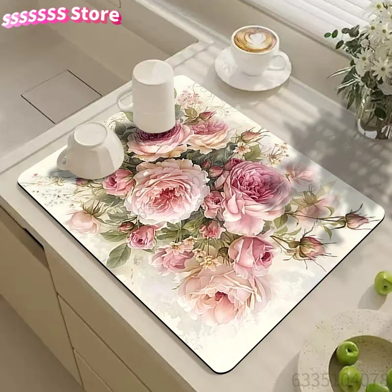 Purchase  Tableware Drying Mat, Floral Pattern Drying Mat, Minimalist High-End Printed Draining Mat, Coffee Machine Mat, Kitchen