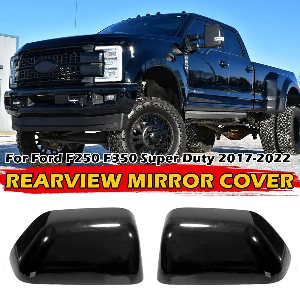 For Ford Super Duty F150 F250 F350 F450 F550 2017-2023 ABS Car Rearview Side Mirror Cover Wing Cap Door Trim Adhesive Sticker