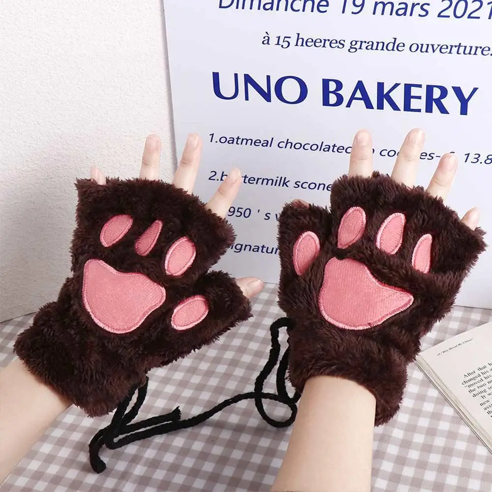 Cute Mittens Brand New Warm Fluffy Plush Multi-color Cat Soft Bear Paw Winter Fingerless Gloves