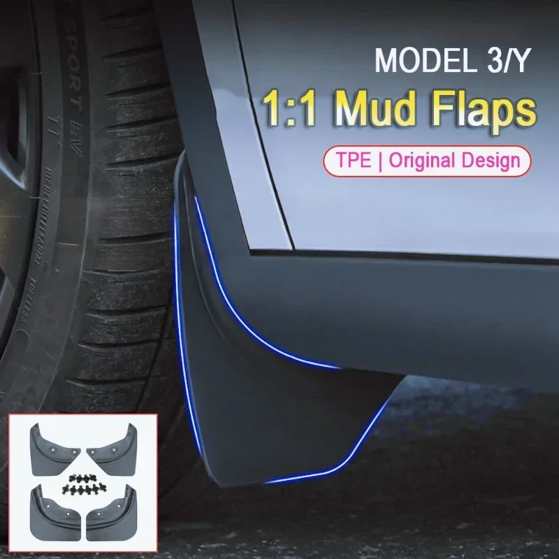 Soft Mud Flaps สําหรับ Tesla รุ่น Y 3 อุปกรณ์เสริม TPE Mudguards Original Design Fender Anti-Snow Anti-Sand Splash GUARD Protector