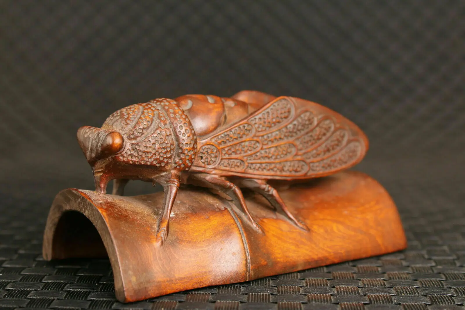 

Japanese boxwood hand carved cicada Figure statue netsuke collectable art